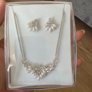 White & Silver Necklace and Earring Set